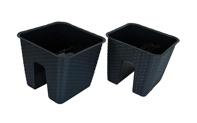 ARTECSIS 2er Set Balkon-Blumenkasten rechteckig 27cm Rattan-Optik, Geländertopf, Balkonkasten, Anthrazit