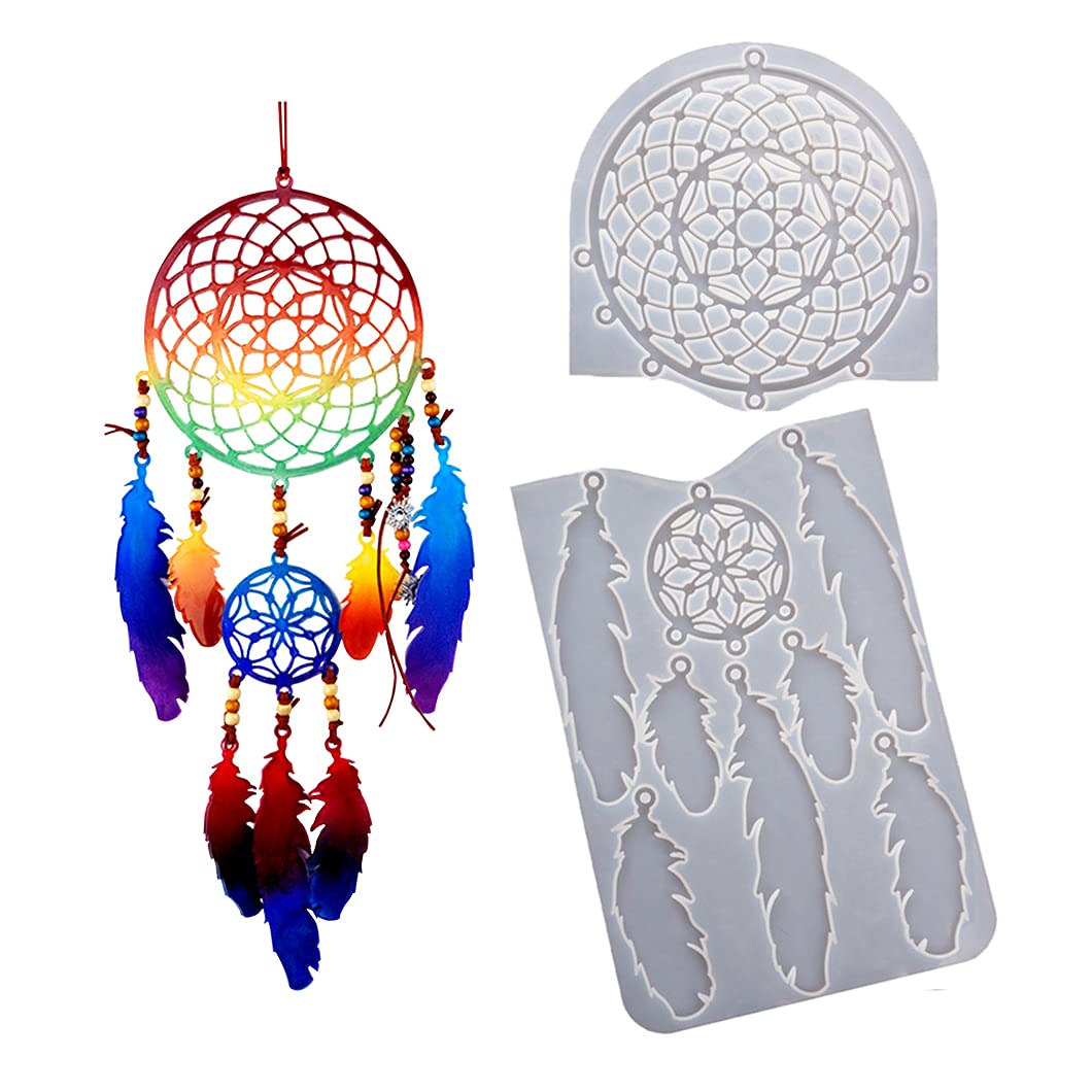 Rolin Roly Resin Dream Catcher Mould Feather Silicone Mold Jewelry Crystal Epoxy Molds Jewelry Casting Mould DIY Wall Hanging Art Craft for Home Wall Decor