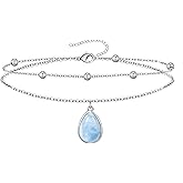 TALYKONG Larimar/Black Onxy/Turquoise/Moss Agate/Moonstone Anklet for Women Silver Adjustable Ankle Bracelet Jewelry Gifts for Women