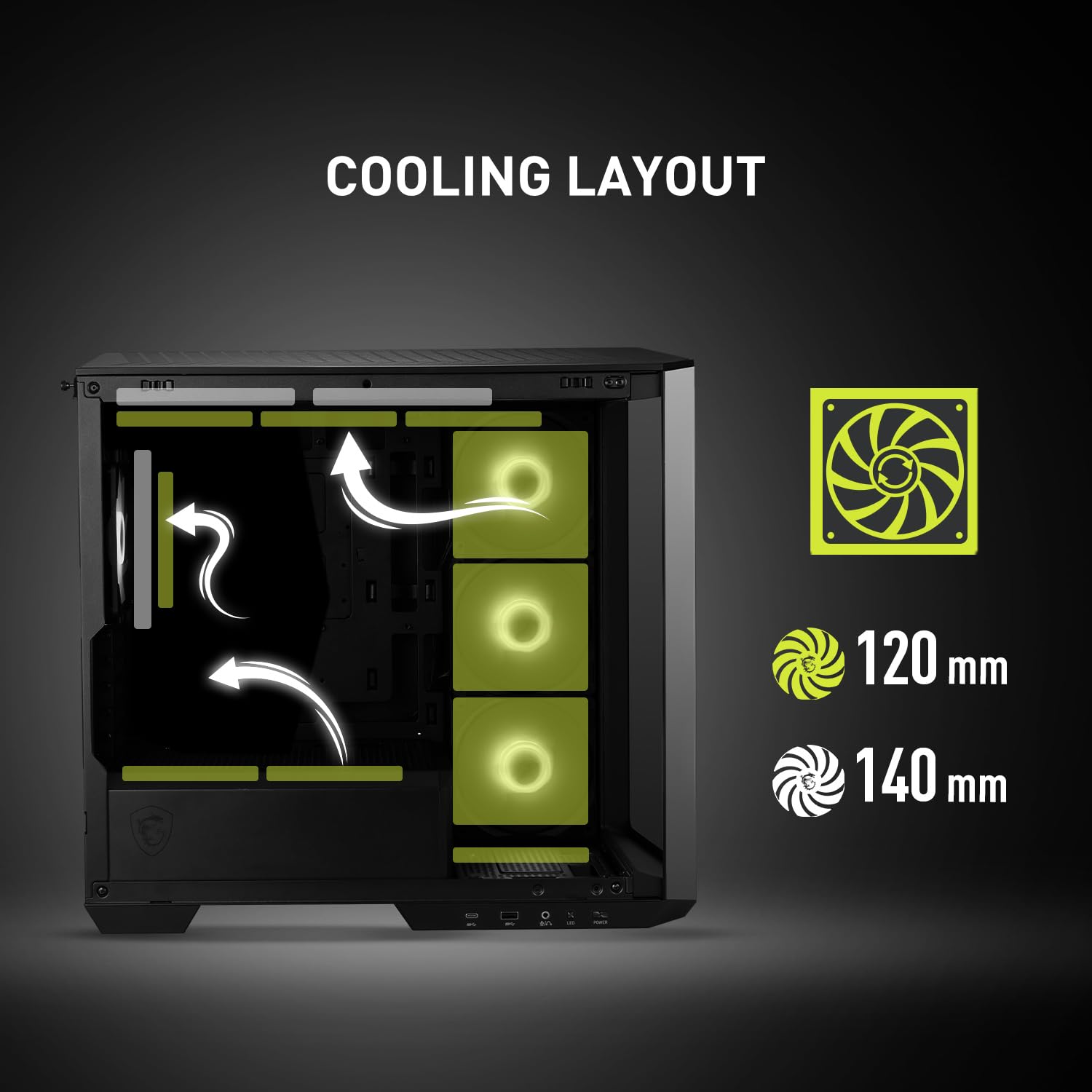 MSI MAG PANO M100R PZ - Premium Mid-Tower Gaming PC Case - Tempered Glass Side Panel - ARGB 120mm Fans - Liquid Cooling Support up to 360mm Radiator - Vented Front Panel