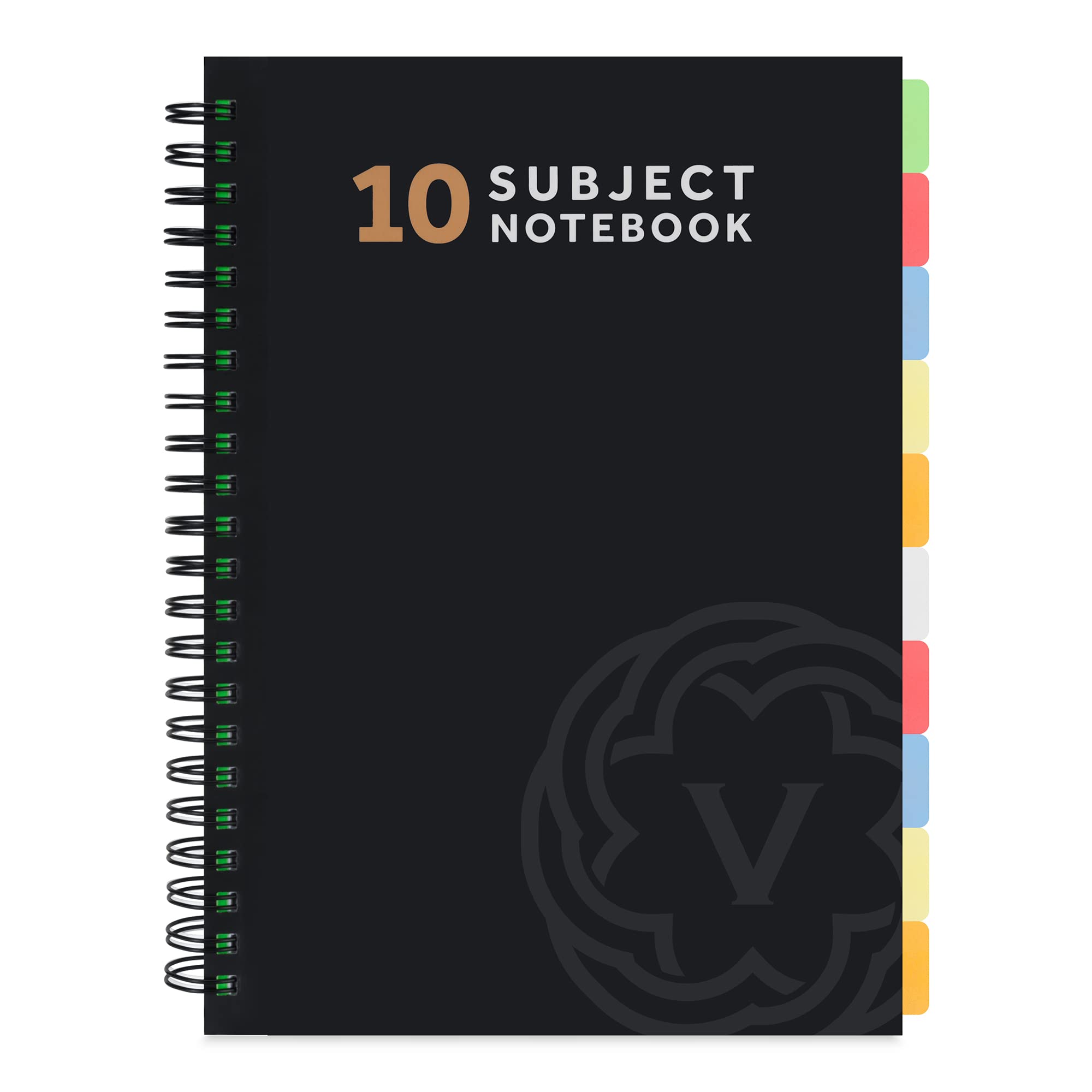 VABE UK A4 Subject Notebook with 10 Dividers - 300 Pages Lined Spiral Notebook (150 Sheets) - 100gsm Writing Pad - Large A4 Lined Jotter with Thick Matte Laminated Cover (Pack of 1, BLACK)