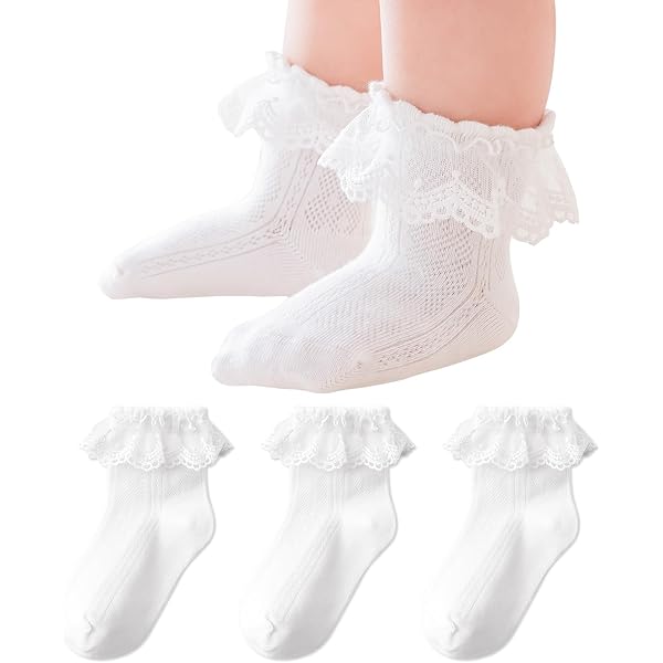Socks For Baby Girl Ruffle Socks Toddler Size 2T Baby Girls Socks Eyelet Ruffle Lace Sock Baby Socks Newborn/Infant/Toddlers/Kids Frilly Summer Thin Dress Sock Girls White Socks Crew Baby Lace Socks