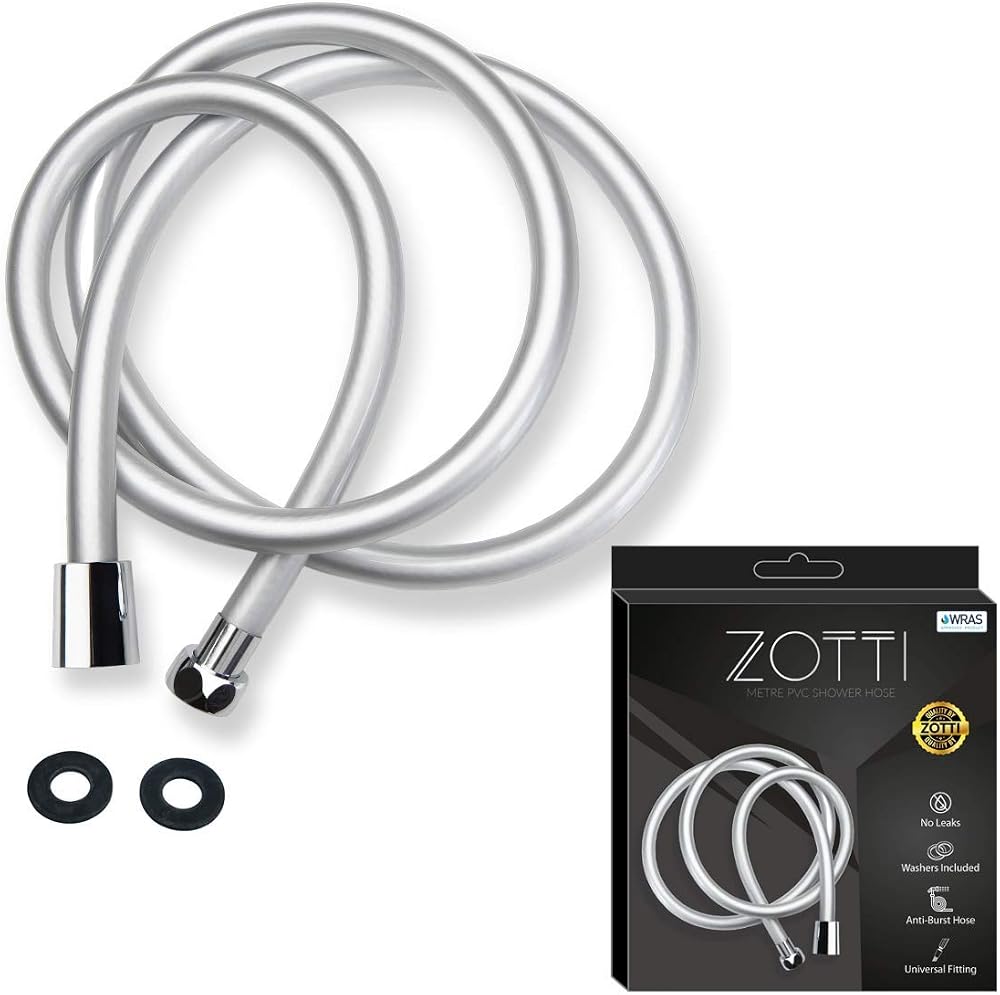 ZOTTI 2m Shower Hose Smooth PVC Anti-Kink Brass Connectors Universal G1/2 Chrome