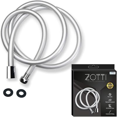 ZOTTI 2m Shower Hose Smooth PVC Anti-Kink Brass Connectors Universal G1/2 Chrome
