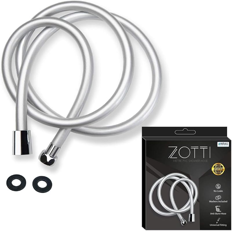ZOTTI 2m Shower Hose Smooth PVC Anti-Kink Brass Connectors Universal G1/2 Chrome