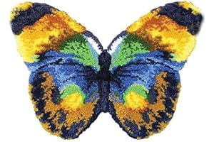 REIRQIE Latch Hook Rug Kit for Adults & Kids - Butterfly Tapestry Making Kit with Printed Canvas & Yarn - Festival Gift & Home Decoration - 20.5''X15''