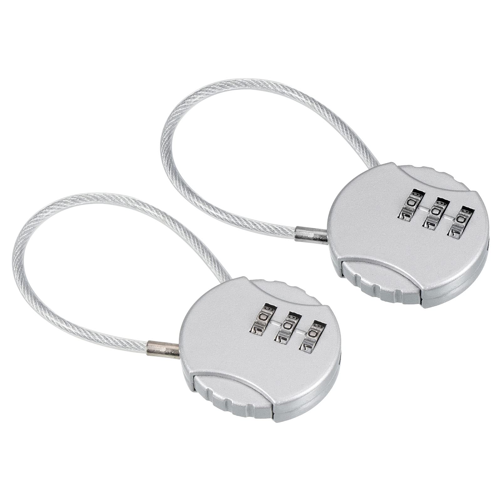PATIKIL Combination Lock 4.7 Inch, 2 Pcs 3 Digit Outdoor Waterproof Code Padlock with Wire Rope for Luggage Gym Locker Fence Toolbox Backpack, Silver — image 1