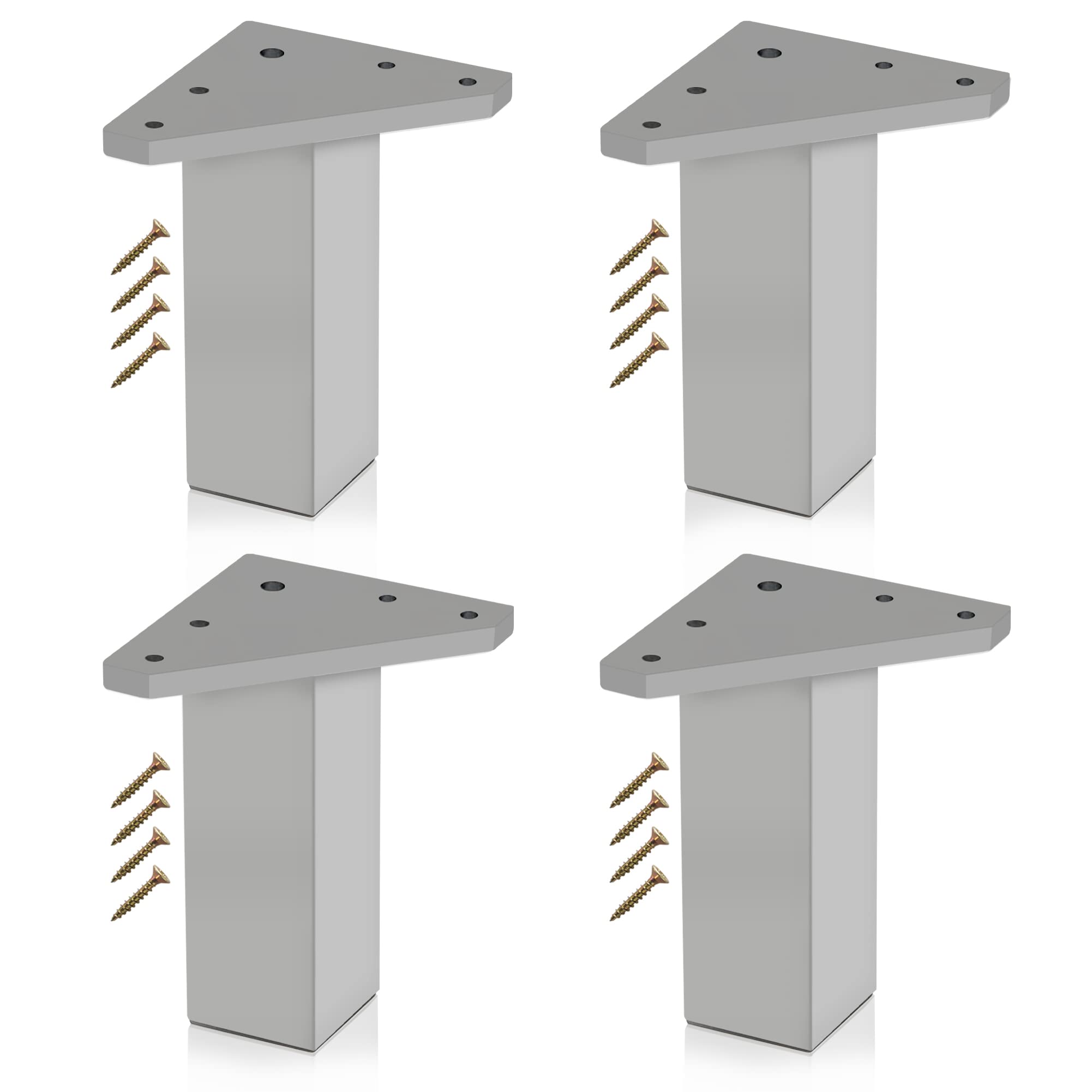 Kukicu Furniture Leg - Set of 4, Aluminium, 10 cm, DIY, for Tables, Bathroom, Cabinet, Shelves, Round, Modern