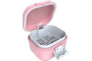 ARGOMAX Leak Proof Denture Bath Cup, Portable Soaking Denture Box, Denture Bath Case with Strainer, for Dentures and Braces (Pink + White).