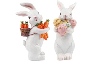 Jangostor 2 Pack Easter Bunny Figurines Decorations Spring Bunny Resin White Rabbit Couple Statue Easter Tabletop Centerpiece for Home Table Office Garden Decor Festival Present