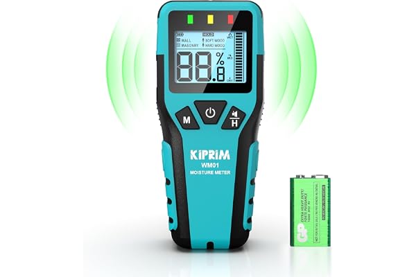 Kiprim Pinless Wood Moisture Meter for Drywall Lumber Concrete Firewood Masonry,Wall Moisture Sensor Accurate Non-Destructive