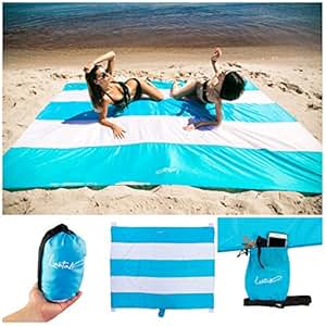 Beach Blanket with Pouch and 4 Stakes (Royal Blue, Medium ...