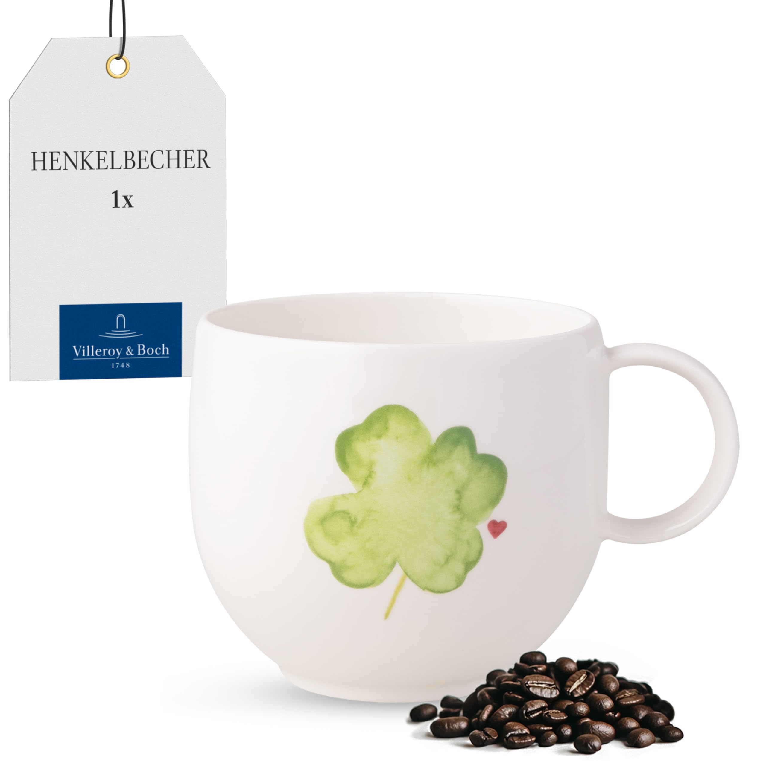 Villeroy & Boch – with Love Mug Good Luck 12.5 x 9.5 x 8.5 cm, Premium Porcelain, Gift, Coffee Cup, Mug, Cup for Coffee and Tea, 290 ml, Dishwasher- and Microwave-Safe