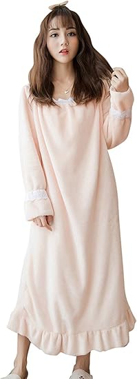 Amazon Homehalo ネグリジェ 可愛い ルームワンピース 柔らかい フランネル 春秋冬 姫系 暖かい ふわふわ部屋着 寝間着 柔らか 長袖 セクシー ピンク ルームワンピース ネグリジェ 通販