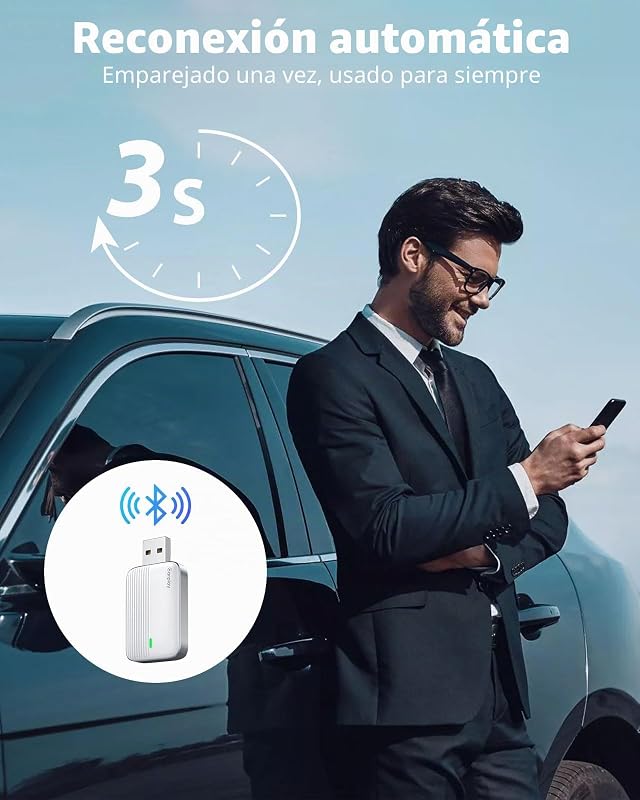 Adaptador CarPlay Inalámbrico para iPhone Convierte Cable A Wireless,BlancP