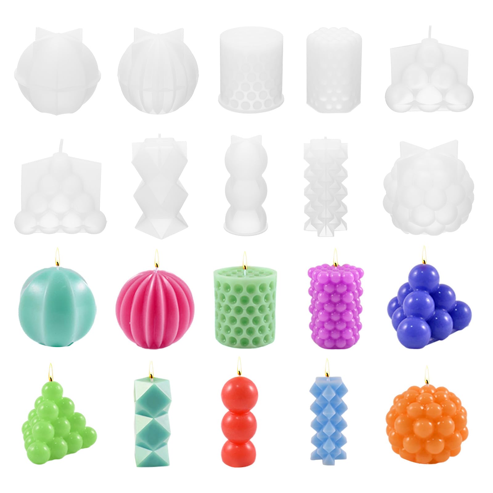 PATIKIL 3D Candle Mould, 10 Pcs Geometric Unique Candle Mould Set for Candle Making, Epoxy Mold for DIY Desk Decor, Home Table Romantic Decoration