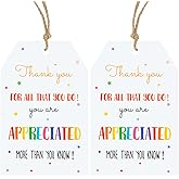 Anwyll Thank You Gift Tags - 100Pcs Thank You for All You Do Tags with String Teacher Appreciation Thanks You Gifts Tags for Favor Colorful Star Hang Paper Gift Tag for Employee Volunteer Nurse Doctor
