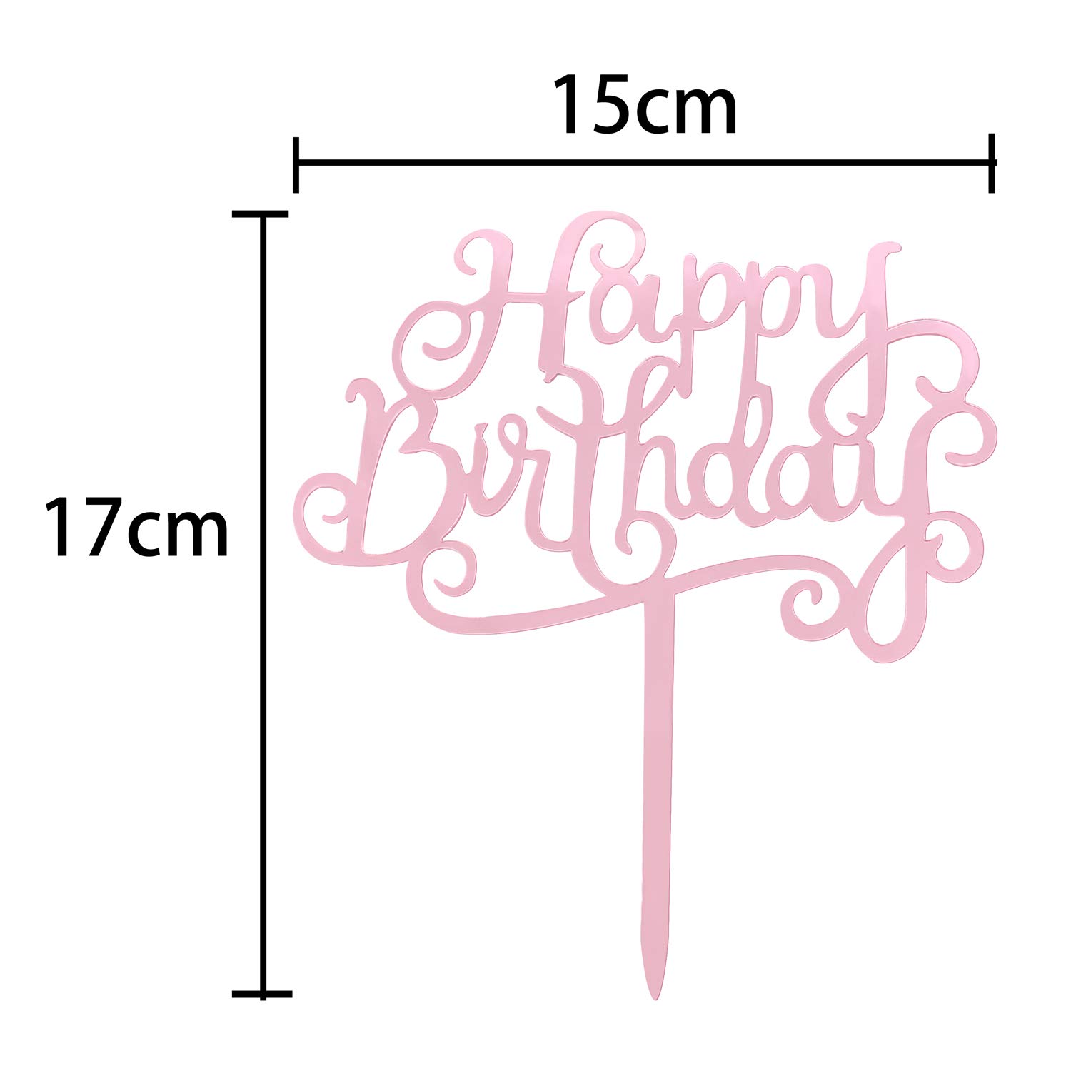 Rose Gold Happy Birthday Cake Toppers Pack Acrylic Glitter Star Fans Confetti Balloon Cupcake Party Decor Decorations (J)