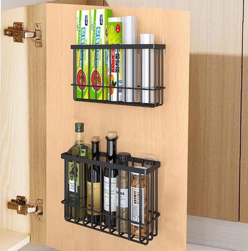 EigPluy 2 Pieces Kitchen Cabinet Door Storage Box Self-Adhesive Black