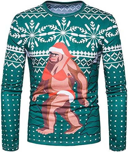 Men Aurumn Winter Snow Cool Santa Printed Blouse, Xander Long Sleeve Slim Geometry Pattern Chrismas Blouse (L)