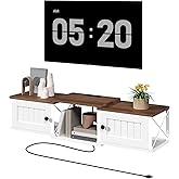 MAHANCRIS Farmhouse Floating TV Stand with Power Outlet, Wall Mounted Entertainment Center with Doors, Media Console Cabinet with Storage, for Living Room, Bedroom, White and Walnut TVBZ401E01