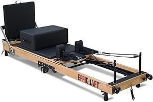 EFFICRAFT Foldable Pilates Reformer Machine,Wood Pilates Machine for Home Gym,Adjustable Resistance Reformer Pilates Machine,Includes Padded Jump Board, Pilates Box, Fitness Kit, Non-Slip Mat,Black