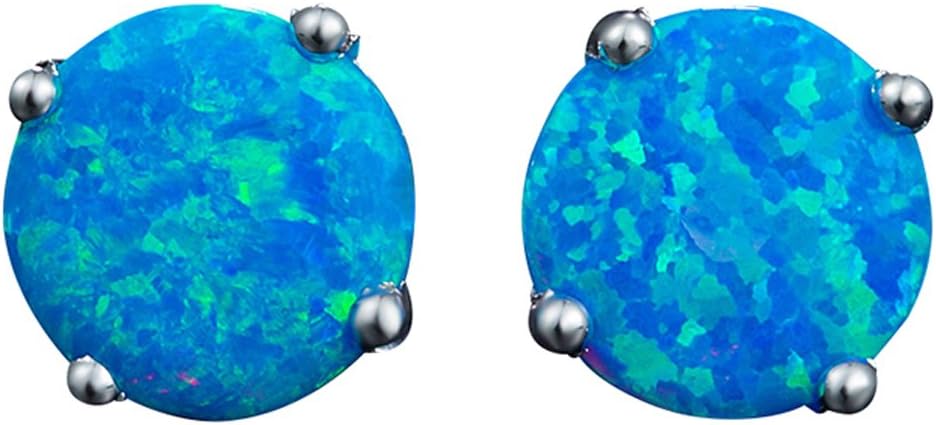 Created Opal Stud Earrings Blue Round Earrings for Women Girls (8mm)