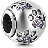 Dog Paw Print Charms 925 Sterling Silver Animal Birthstone Crystal Charms for Pandora 3mm Snake Chain Bracelets