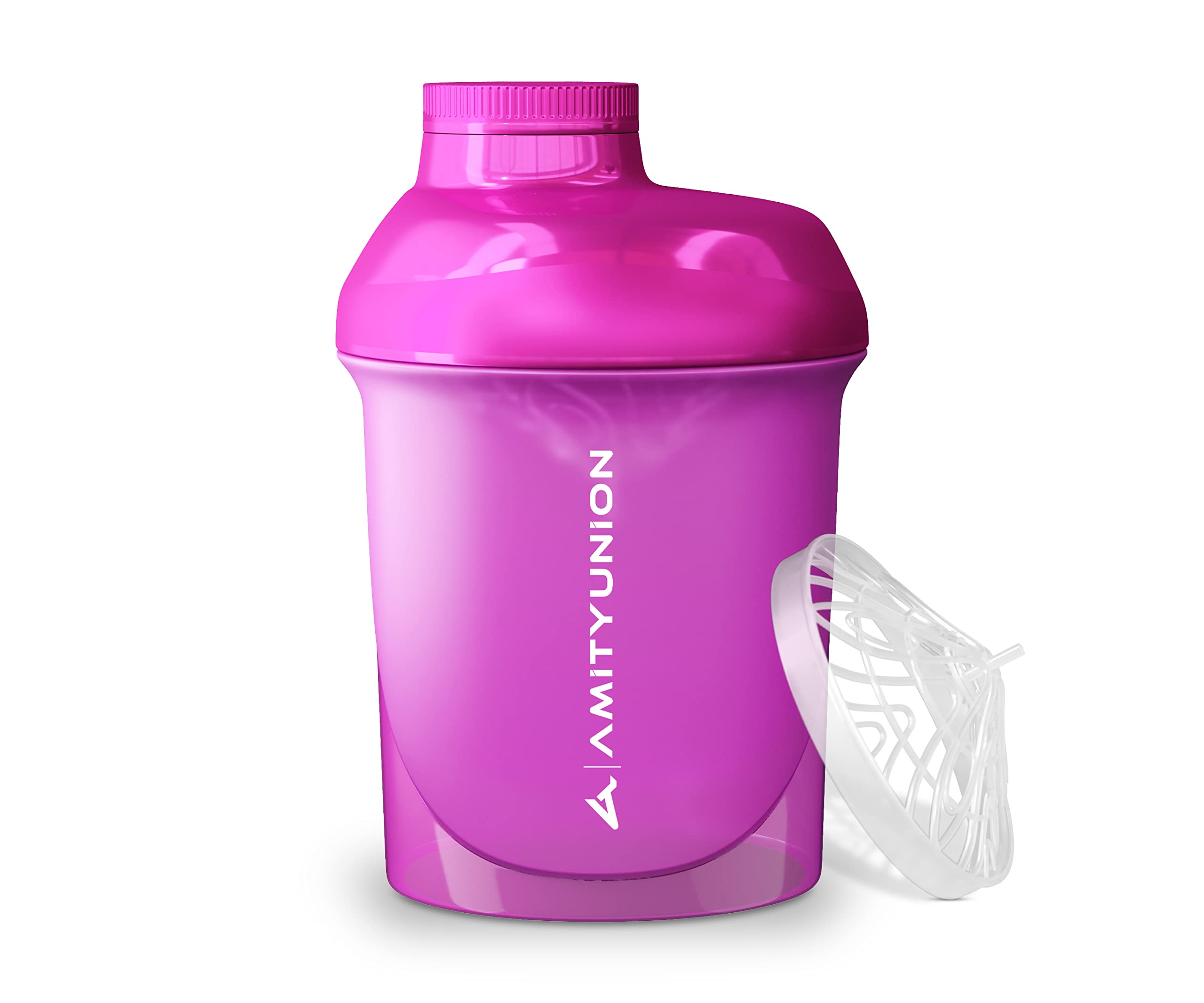Original Amityunion women's protein shaker 400 ml pink deluxe, leak-proof, BPA-free, gym fitness cup with strainer and scale for creamy whey shakes, isolates & sports concentrates