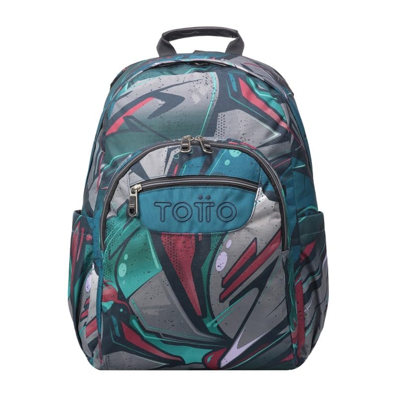 TOTTO - Mochila Escolar Adaptable a Carro, Modelo Acuareles, Capacidad 20 L, Bolsillo para Botella, Espaldar Ergonómico con Flujo de Aire, Correas en S para Mayor Comodidad, Estampado Lienzo