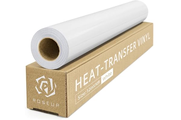 ROSEUP Heat Transfer Vinyl 12 in x 30 ft, White HTV Roll for Shirts | Iron-On Vinyl for Most Cutting Machines, Easy to Cut &