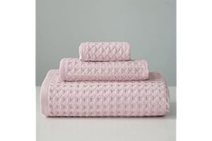 Waffle Weave Bath Towel Set Lightweight Cotton Towels in 3 Pieces for Effective Drying Anywhere You Go (Pink)