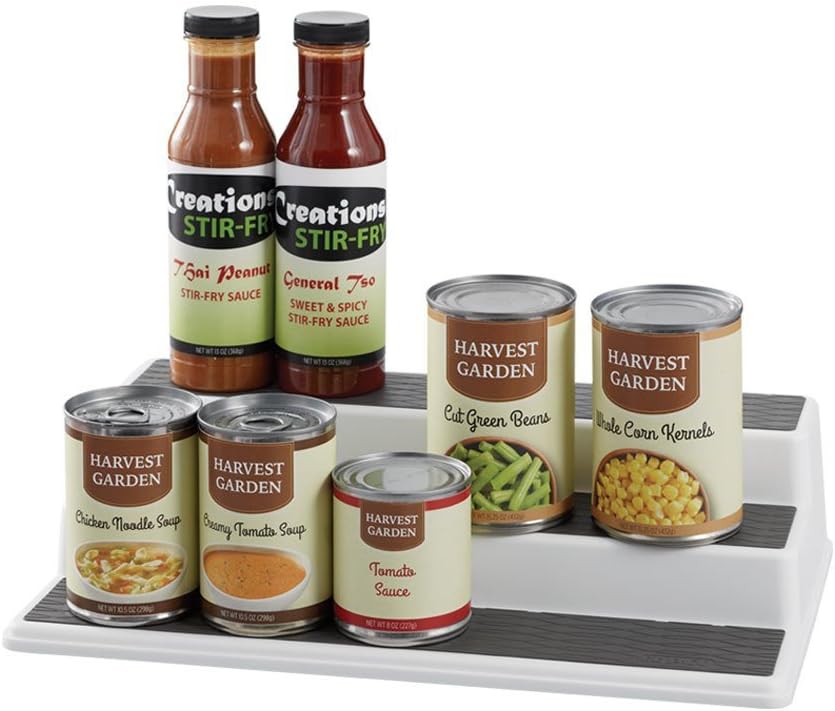 Copco 2555-0189 Non-Skid 3-Tier Spice Pantry Kitchen Cabinet Organizer, 10-Inch, White/Gray: Home & Kitchen