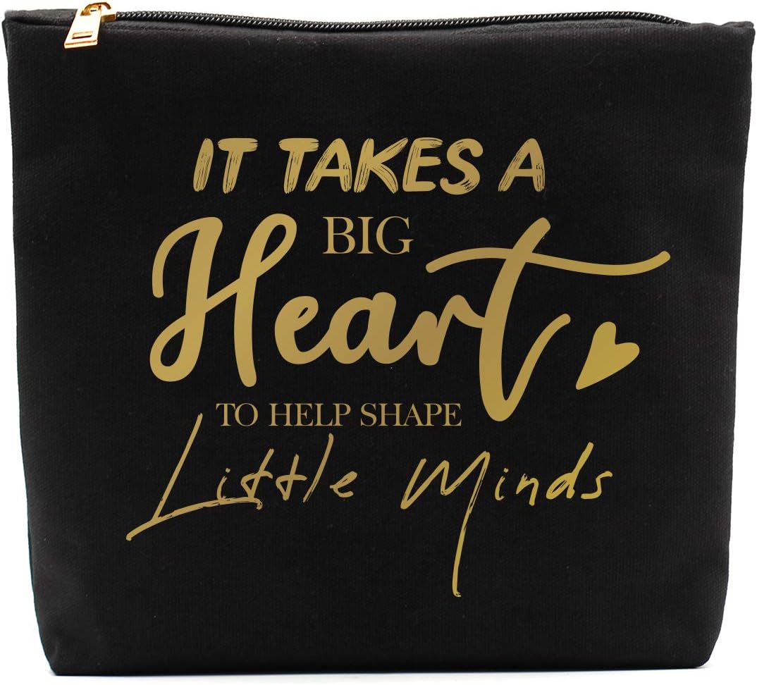 Teacher Makeup Bag,Teacher Cosmetic Bag,Appreciation Gifts,Thank You Mom Gifts, Graduation Gifts for Teachers,Aunt,Grandma ,Boss Appreciation Gift-It Takes A Big Heart to Help Shape Little Minds-BG