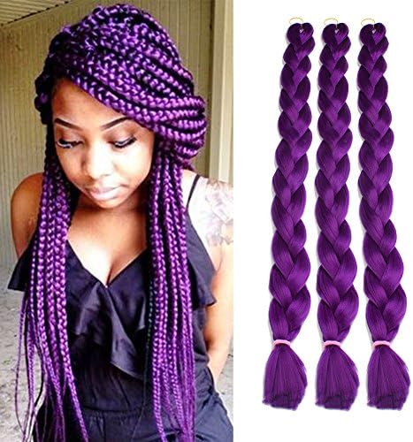 3pcs Long Straight Synthetic Braids Hair 42inch Jumbo Soft Braid Hair Extensions Crochet Braiding Hair Multiple Color (3pcs/lot, Purple3#)