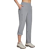 baleaf Women's Hiking Water Resistant Pants UPF Roll Up Convertible Capri Pant Quick Dry Zipper Pockets Travel Fishing