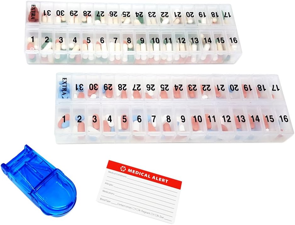 Large Monthly Vitamin Organizers with Deep Compartments and