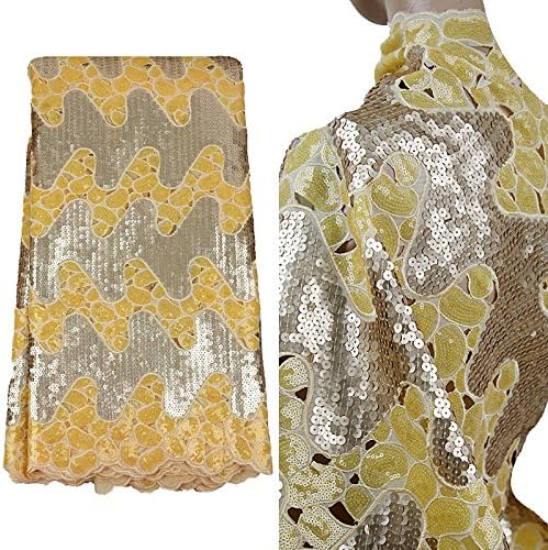 TOKAY TKL1915 Series Hand Cut Organza Lace Fabric For Women Fashion Dress Party Aso-Eb Beige yellow Pack Of 5 Yards