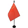 China Table Flag 4'' x 6'' - Chinese Desk Flag 15 x 10 cm - Black plastic stick and base - AZ FLAG