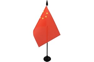 China Table Flag 4'' x 6'' - Chinese Desk Flag 15 x 10 cm - Black plastic stick and base - AZ FLAG