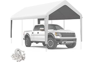 KAHLHAK Carport Canopy 10'x20' Heavy Duty Replacement Cover, Garage Shelter Cover 800D Oxford Waterproof & UV Protected Tarp with Ball Bungees, Not Include Frame, White