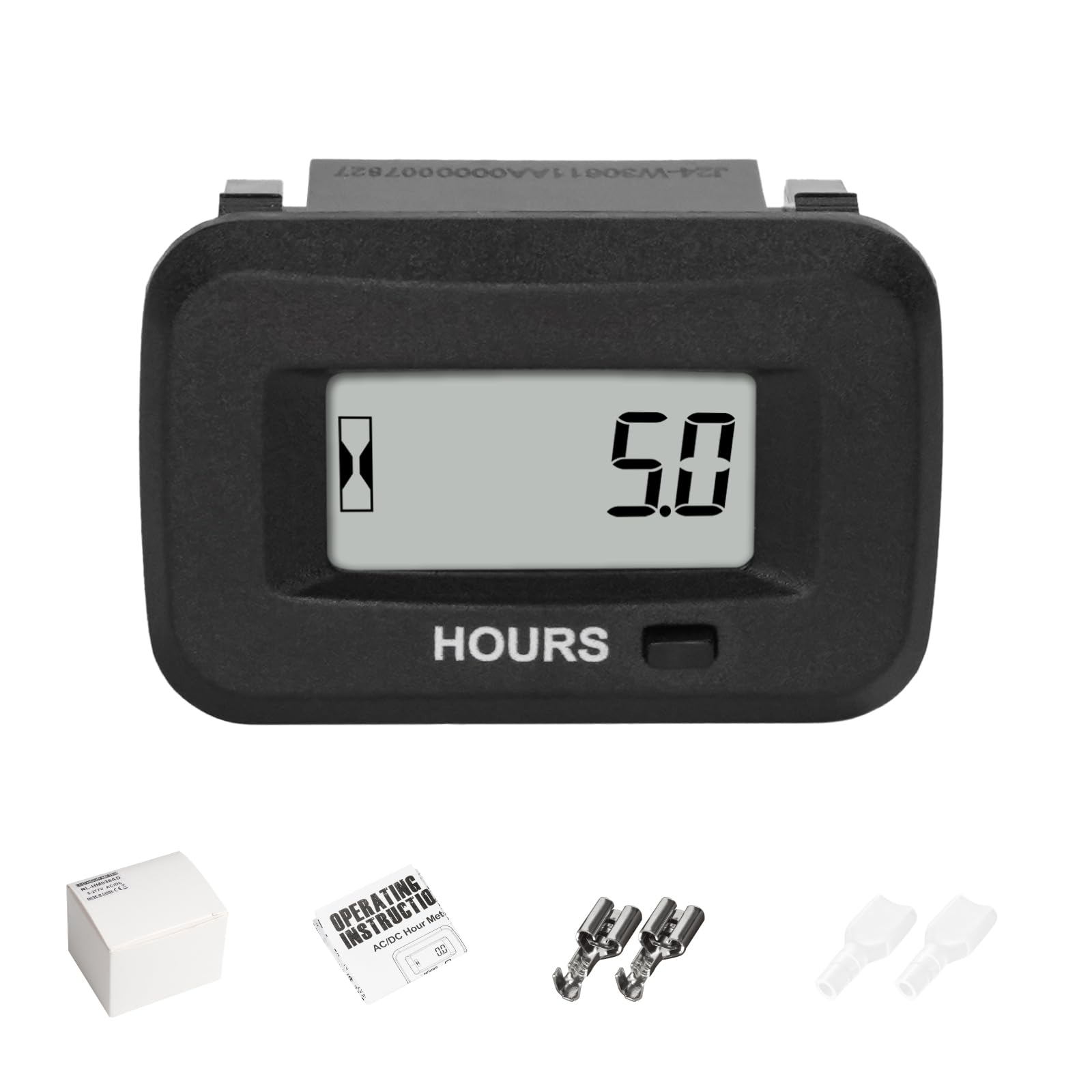 Jayron JR-HM038AD AC/DC 5V to 277V,Snap-in Digital LCD Hour Meter Kit,Initial Hours Settable,Resettable Partial Running Hours,Built-in Battery,Waterproof,Use for ZTR Lawn Mower Tractor Generator