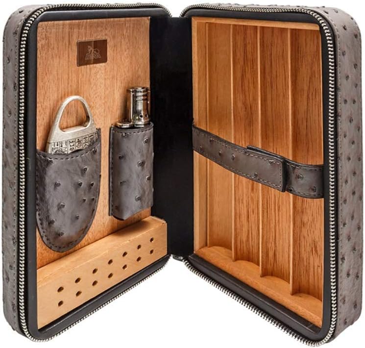 Smoking Set/Cigar Humidors Set Men's Gift Box Cigarette case with Cigar Cutter and humidifier Cedar Wood Lined Leather Surface 4 Sticks Travel Portable Cigar Humidors Multi-Color Optional