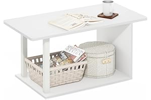 Furinno Basic Coffee Table, 2-Tier Modern Coffee Table with Open Shelf, Easy Assembly Side Table, for Living Room, Bedroom, Home Office, White