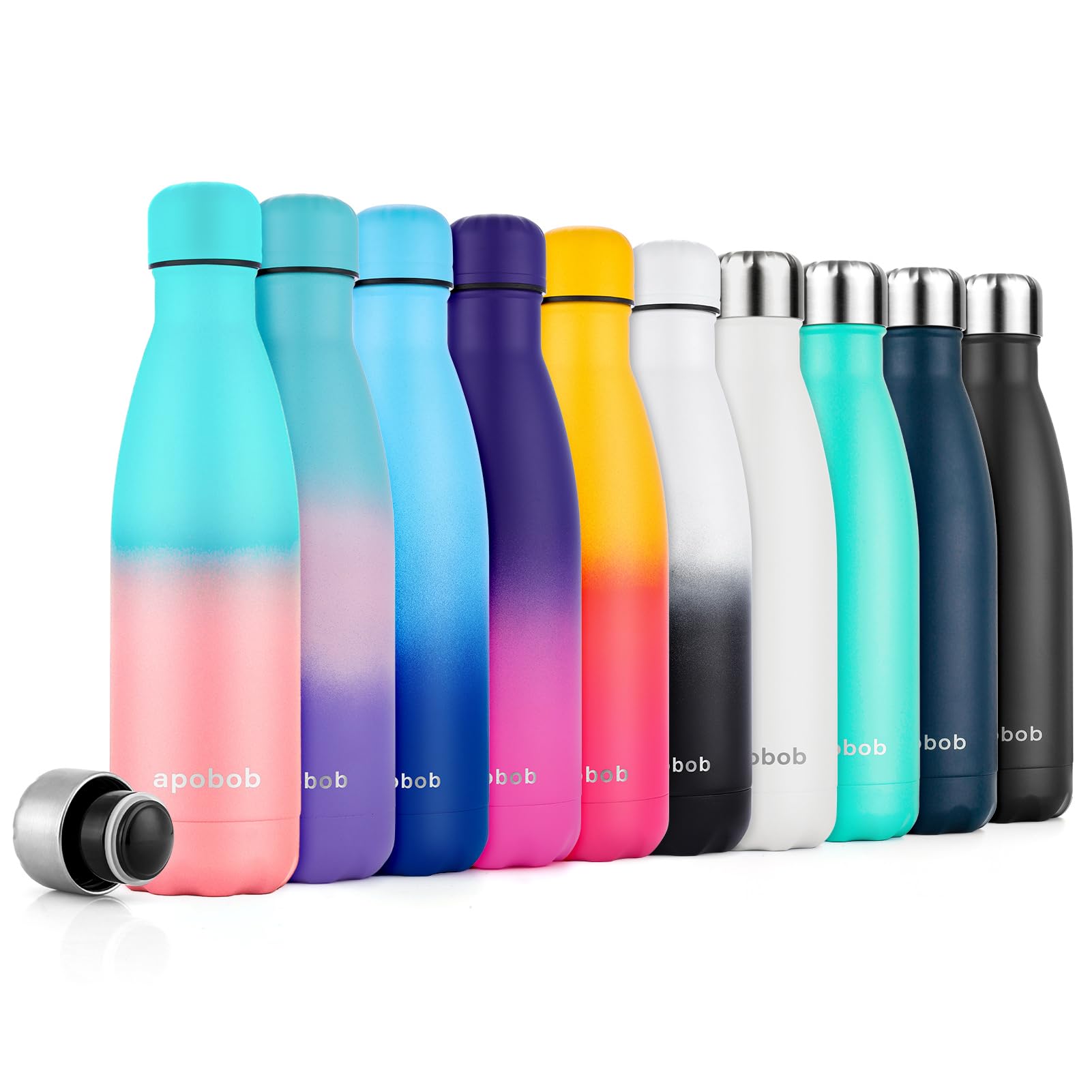 Apobob Vacuum Insulated 500/750ml Stainless Steel Water Bottle, Reusable BPA Free Metal Flasks for 12 Hrs Hot & 24 Hrs Cold Drink, Work, Sport, Gym, Cycling, Climbing