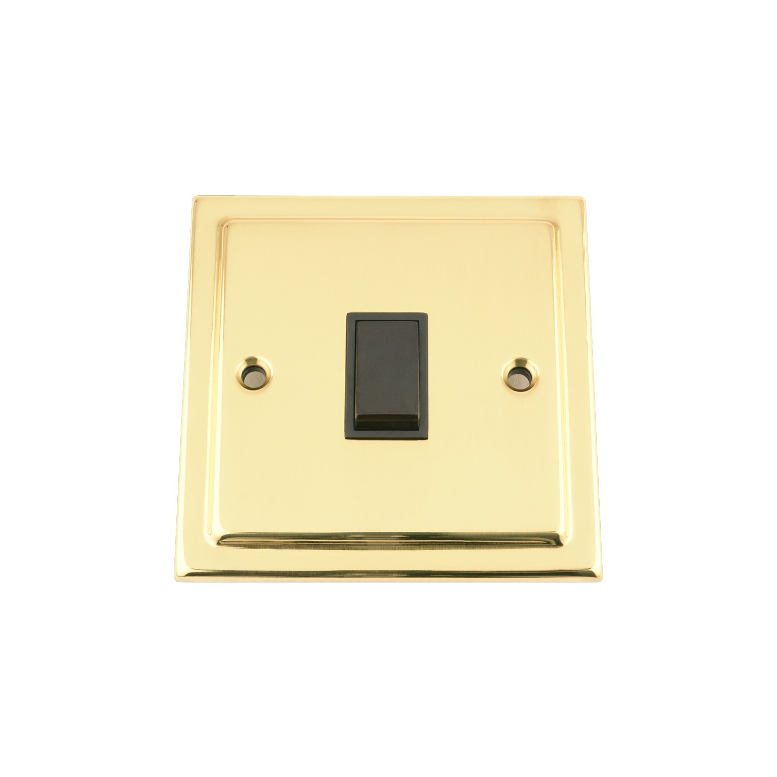 Light Switch 1 Gang - Victorian Polished Brass - Black Insert Plastic Switch - 10 Amp Single 1 Gang 2 Way