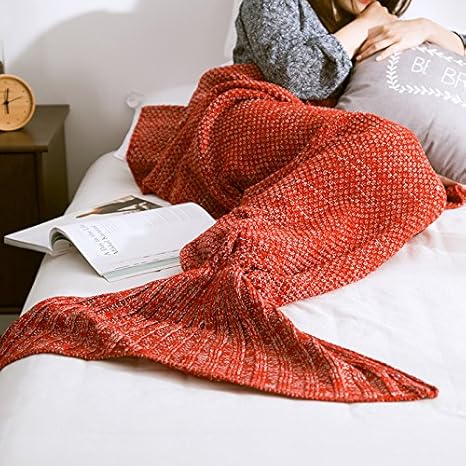 Amazon Fefre リトルマーメイドブランケット シングルレイジーピープ使用 ソファ毛布 ニット寝袋 恋人へのギフト 魚の尾ブランケット 80cmx180cm Adult 着る毛布 かい巻き オンライン通販