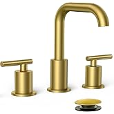 FORIOUS Bathroom Sink Faucet 3 Hole Widespread 8 Inch 2 Handle Brushed Gold | 6-12 inch Widespread Sink Faucet with 2 Handles, Pop Up Drain and Water Supply Supplies for Vanity Restroom RV Lavatory Sink