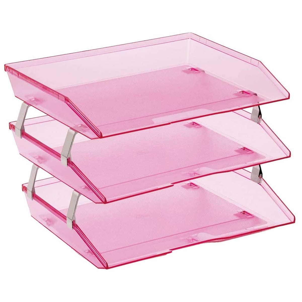 Acrimet Facility 3 Tier Letter Tray, Side Load, Letter Size/A4, Desktop File Organizer, Plastic (Clear Pink Color)