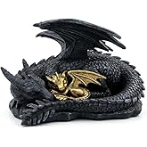 Stylor Dragon Statue Decor, Black &amp; Golden Duo Figurine for Bookshelf | Hand-Painted Fantasy Gift for Bookish Book Lovers, Resin Mythical Sculpture Aesthetic Room Decoration